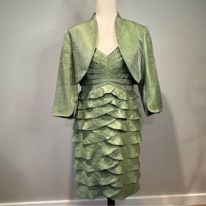 Adrianna Papell Occasions 10 Petite Green Shutter Pleat Dress & Bolero Cocktail